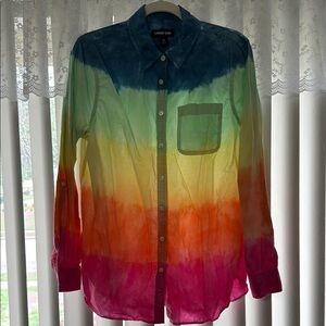 Lands' End Blue and Green Casual Button Down Shirt